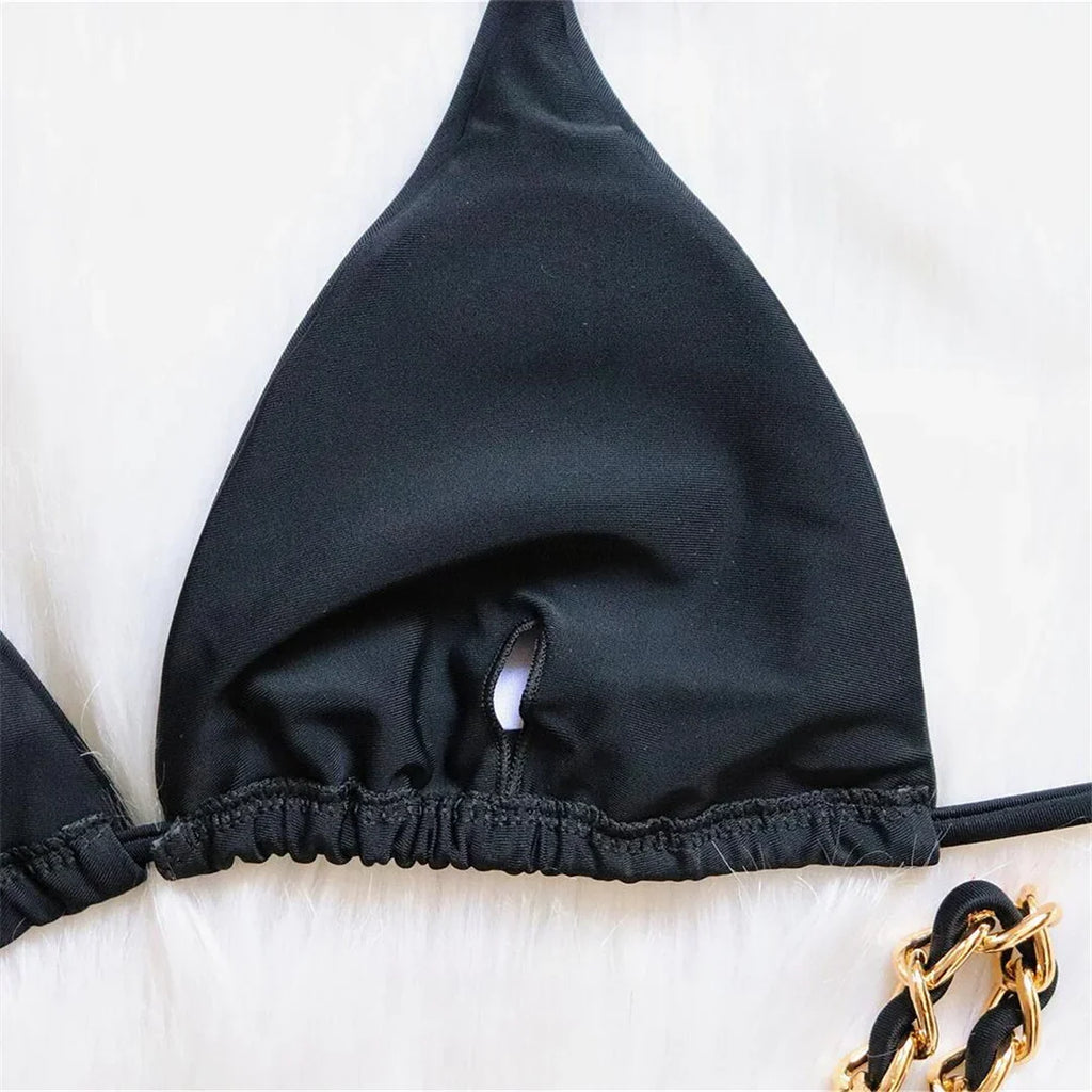 Metal Ring Halter Scrunch Butt Thong Bikini Women Swimwear Female Swimsuit Two-Pieces Bikini Set Bather Bathing Suit Swim V4391