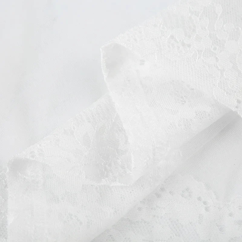 FDYOUI Sexy Lace Patchwork Mesh Long Dress Women Spaghetti Strap See-through Evening Party Dresses White Black Night Club Outfit