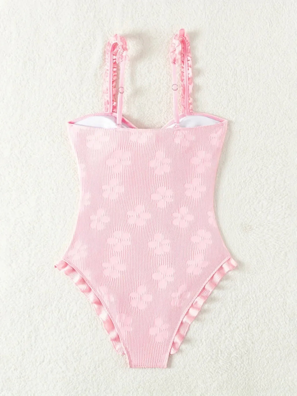 Light Pink One Piece Swimsuit for Women High Waist Hollow Out Ruffle Suspender Backless Monokini Bikini Beach Swimwear 2024 New