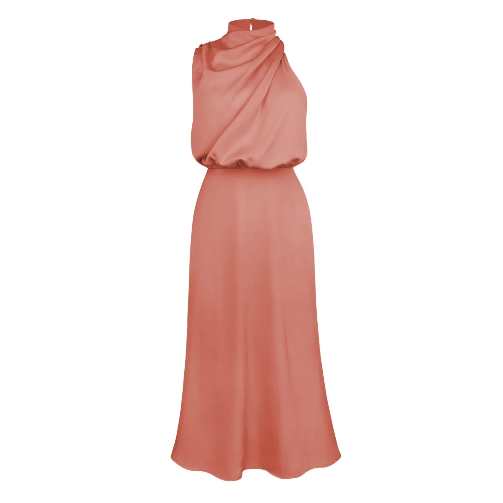 Foridol One Shoulder Turtleneck Tank Satin Women Party Dress Robe Zip Sleeveless Elegant Vintage Folds Women Clothing 2025
