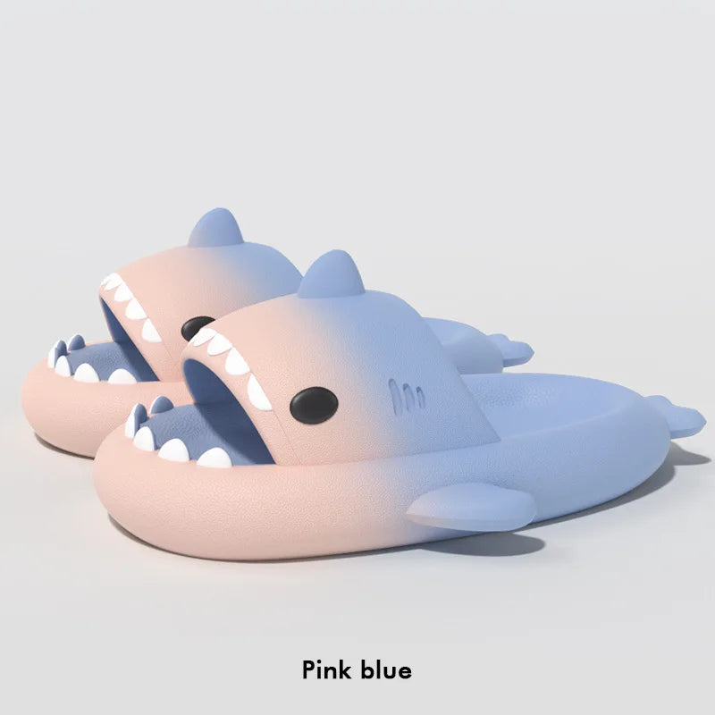 Cute Cartoon Shark Slippers For Women Men Gradient Color Summer Platform Shoes Night Glowing Style Couples Home Street Slides
