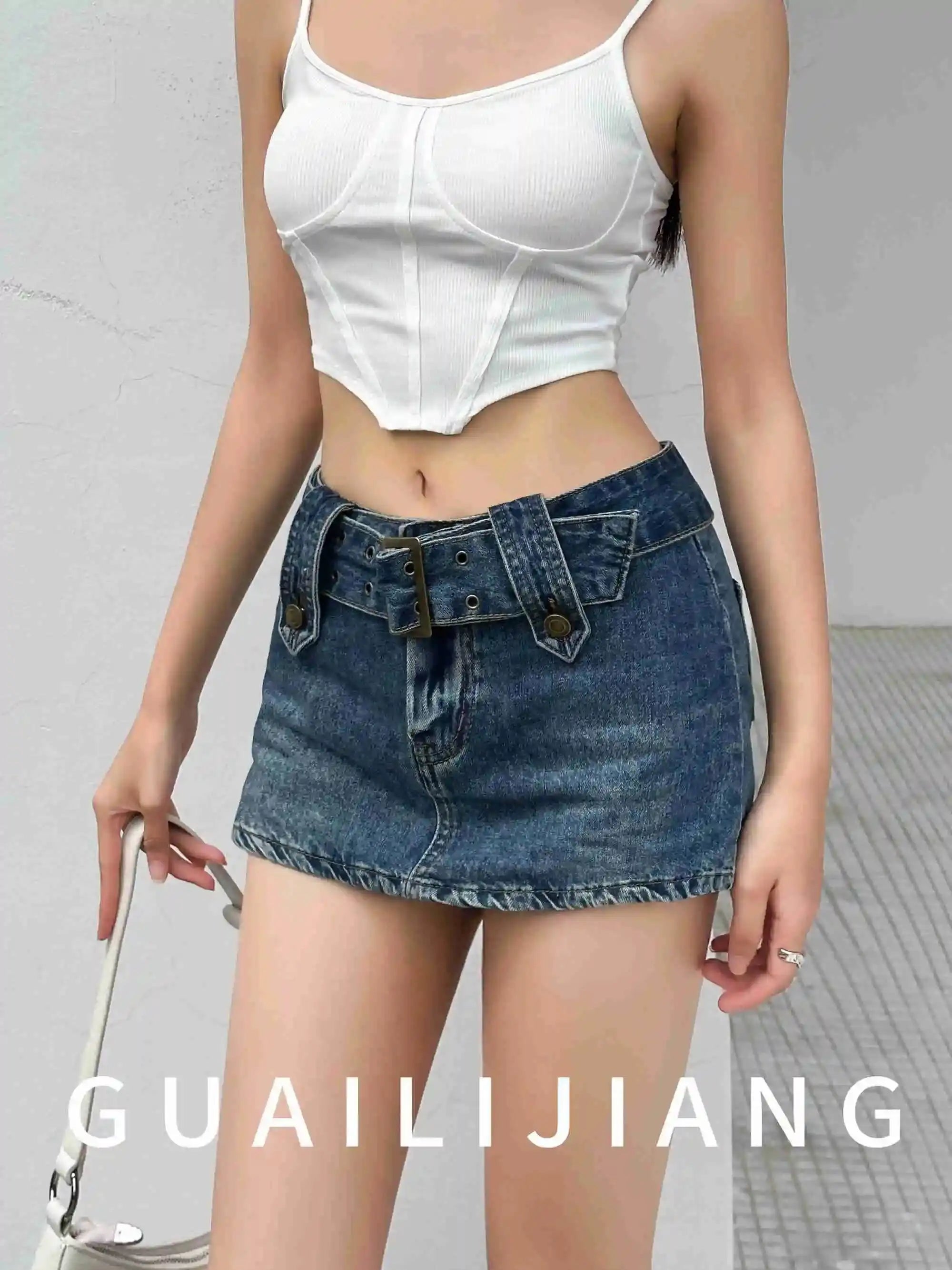 WOMENGAGA Korean Style Spicy Girl Denim Half Body Short Skirt Female Slim Tight Ultra Short A-line Slim Hip Skorts Fashion 3POJ