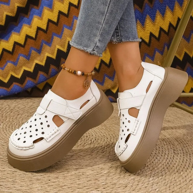 Comfortable Hollow Out Retro Thick Heel Mary Jane Single Shoes for Women Breathable Spring Summer Autumn New Style Size 35-41