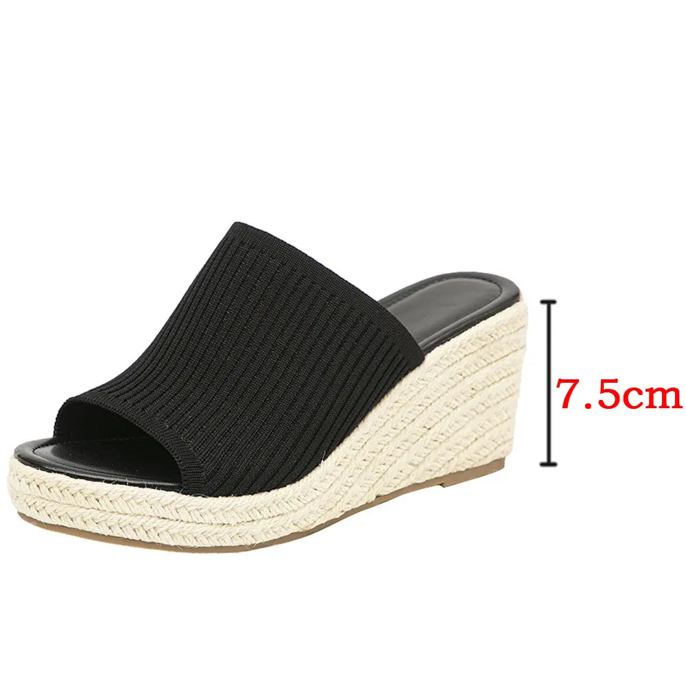 2024 Big Size 43 Women's Comfy Walking Wedge Espadrilles Sandals Summer Leisure Round Toe Platform Ankle Strap Shoes