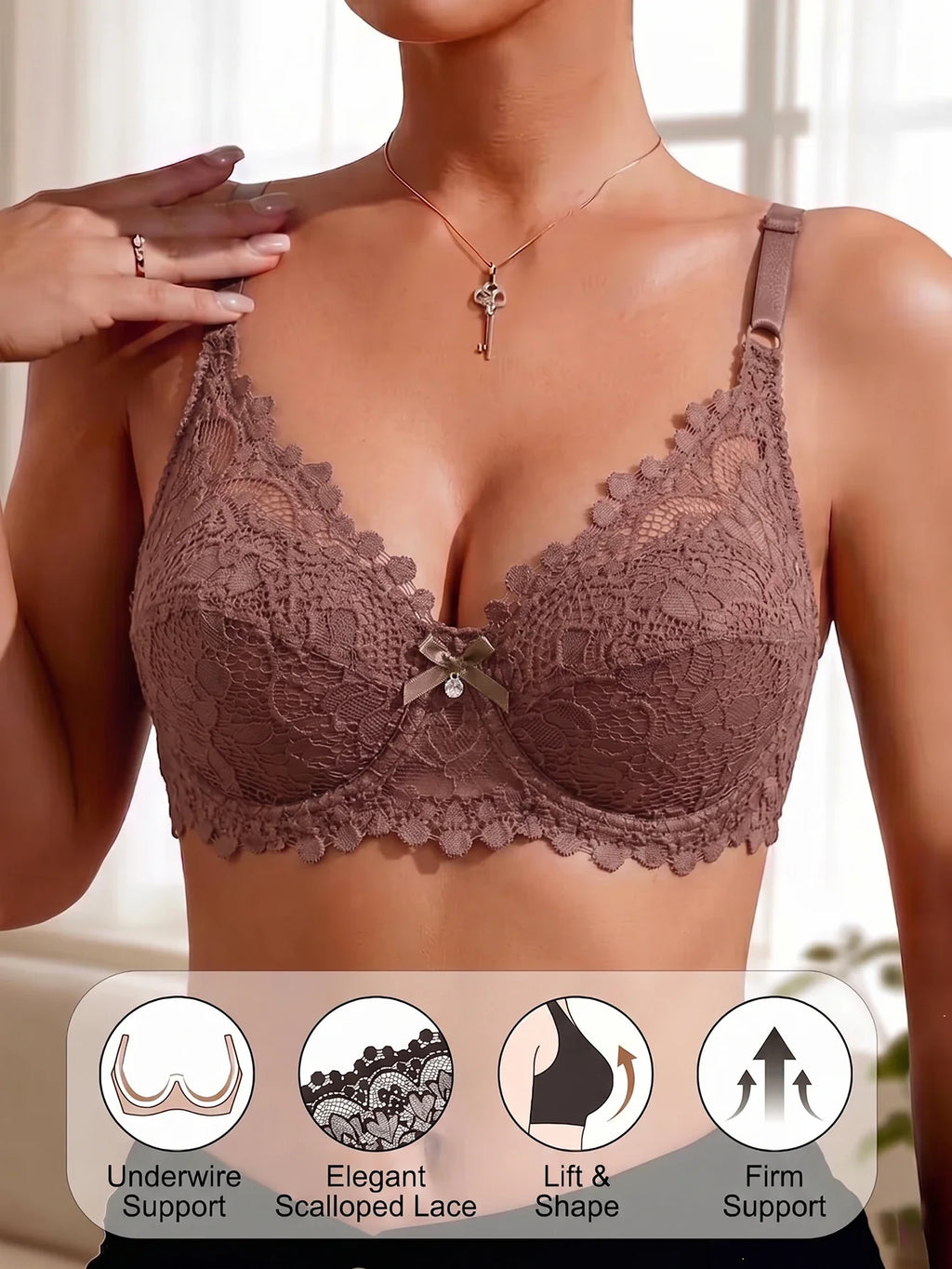 Women Floral Lace Push Up Bra Thin Breathable Full Coverage Brassiere Elegant Mesh Lace Lift Support Underwire Sexy Lingerie