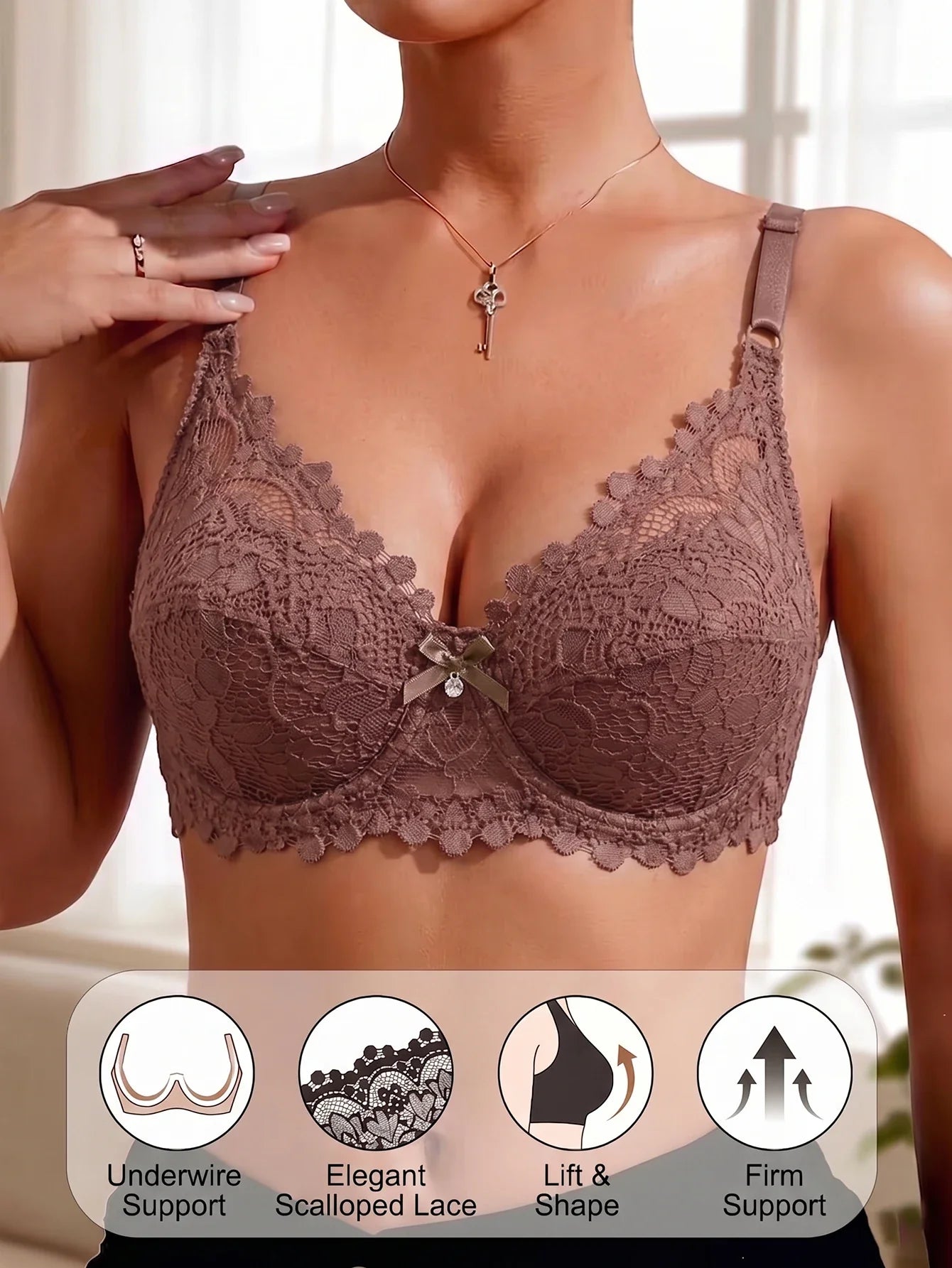 Women Floral Lace Push Up Bra Thin Breathable Full Coverage Brassiere Elegant Mesh Lace Lift Support Underwire Sexy Lingerie