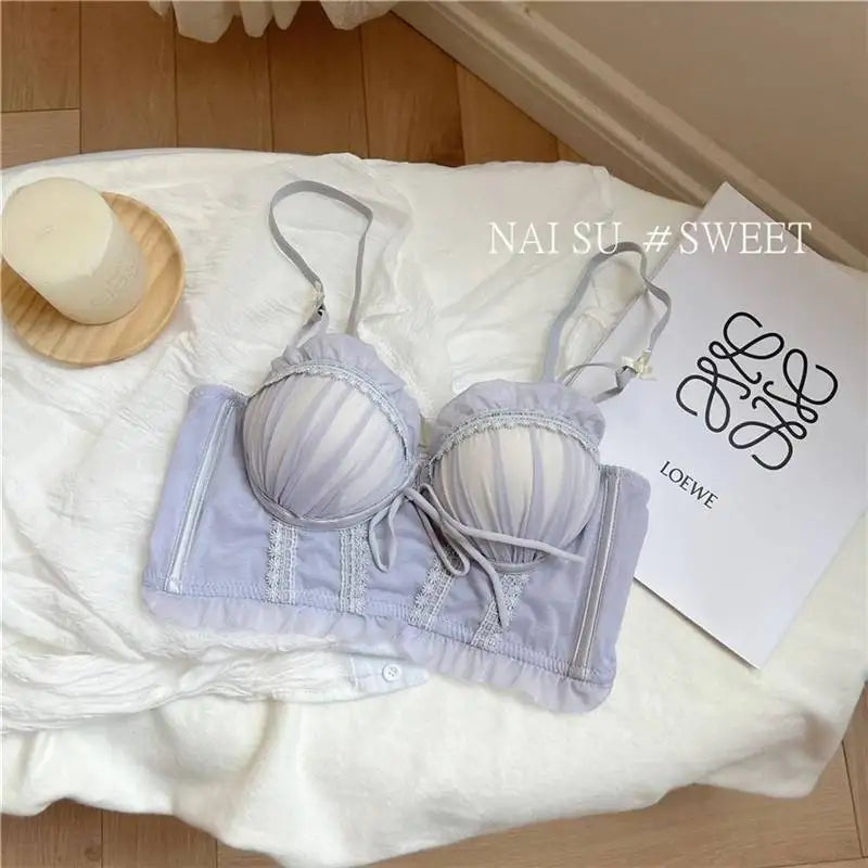 Sexy Lolita Bra Set for Women Wireless Push Up Bralette Lace Sexy Lingerie Set for Small Bust Gathering No Underwire MOYISU S-XL