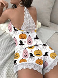 Summer Sleepwear Women's Casual 2 Pieces Pajamas Set Sleeveless V-Neck Heart Print Cami Tops and Shorts Set Loungewear