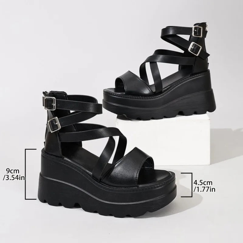 Super High Heel Women Sandals  Inner Height Increase Wedge Sandals for Women Peep-toe Platform High Heeled Sandals Sandalias