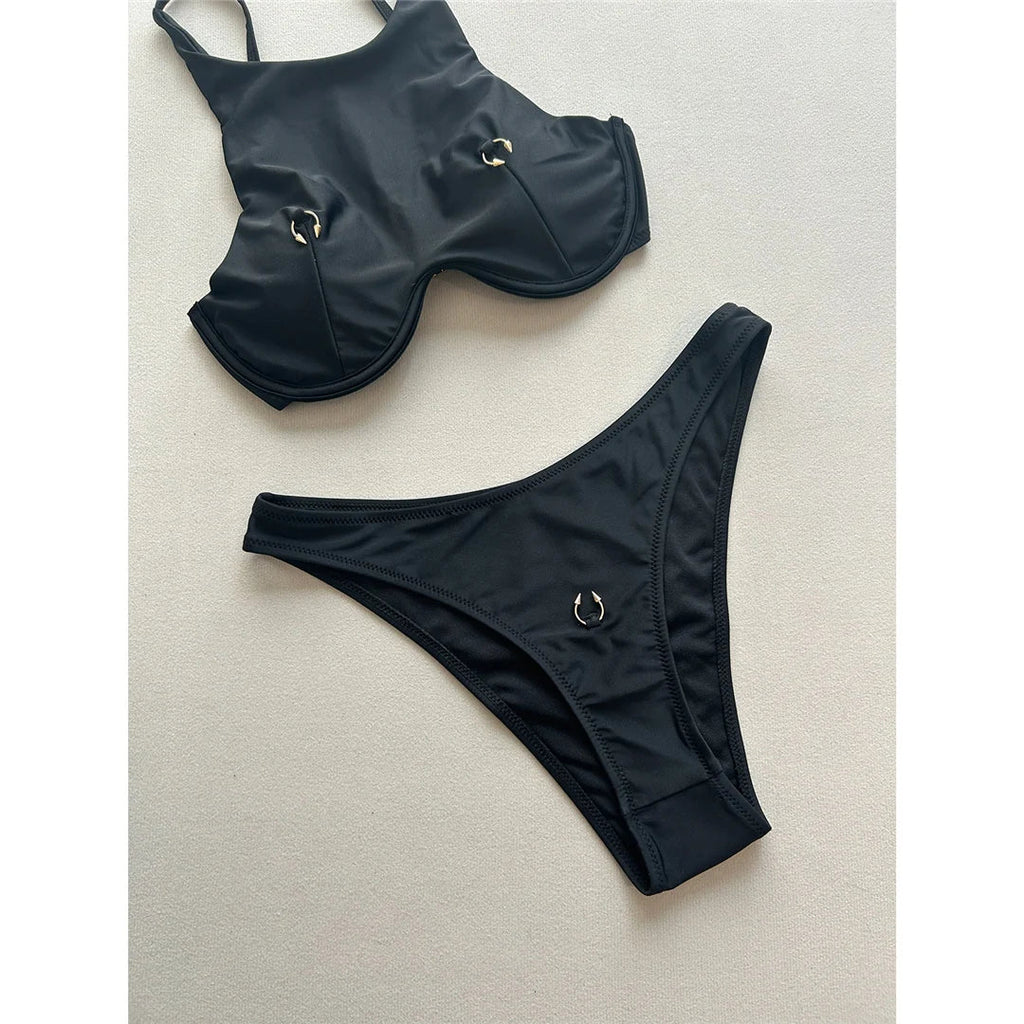 High Neck Underwired Bikini Female Swimsuit Women Swimwear Two-pieces Bikini set Brazilian Padded Bather Bathing Suit Swim V7514
