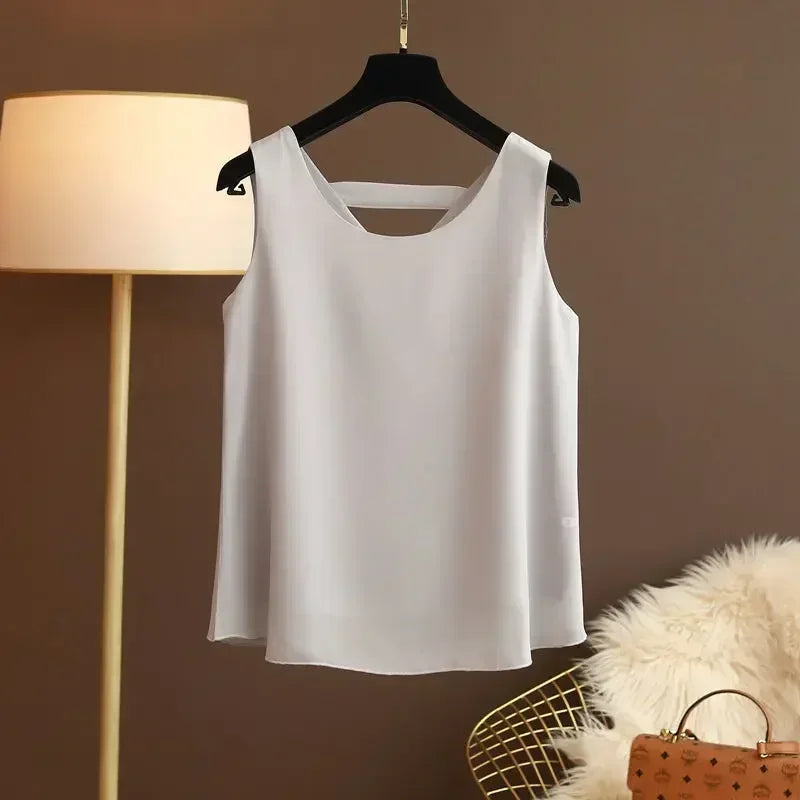 Star with The Same Halter Chiffon Vest Women's Loose Top Summer New Wear Outside with Sleeveless Short Bottom Shirt MOYISU L-5XL