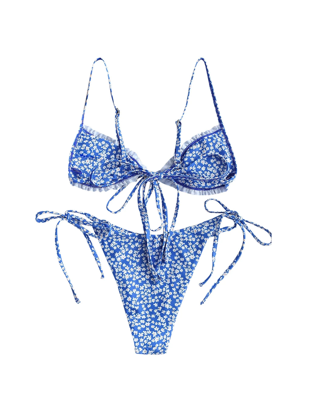 Trendy Women s Two-Piece Swimsuit Stylish Floral Butterfly Geometric Camouflage Print Bikini Set with Lace-Up Back Detail