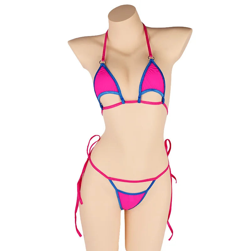 DEKA Summer Women Mini Micro Bikin Set Hollow Out Swimsuit Minimal Cover Halter Neck Self-tie Bra Top G-String Briefs Swimwear