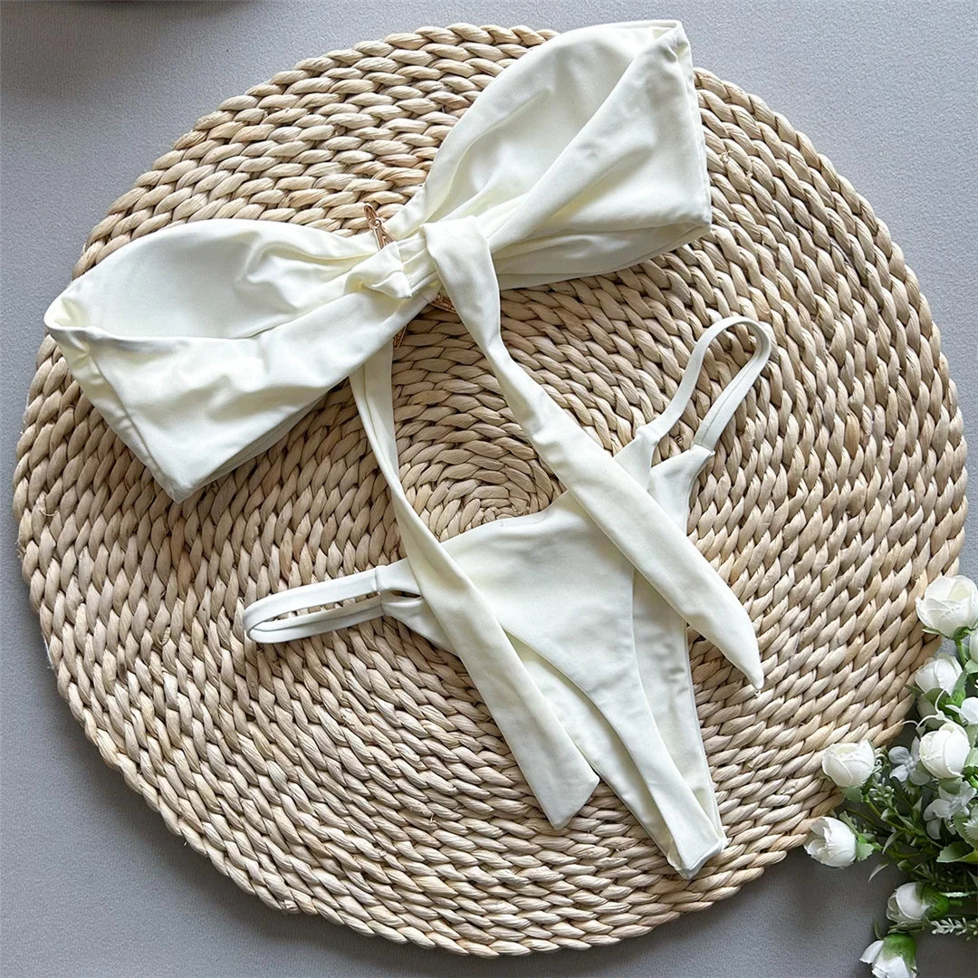 New Metal Star Bandeau High Cut Thong Bikini Women Swimwear Female Swimsuit Two-Pieces Bikini Set Bather Bathing Suit Swim V6422