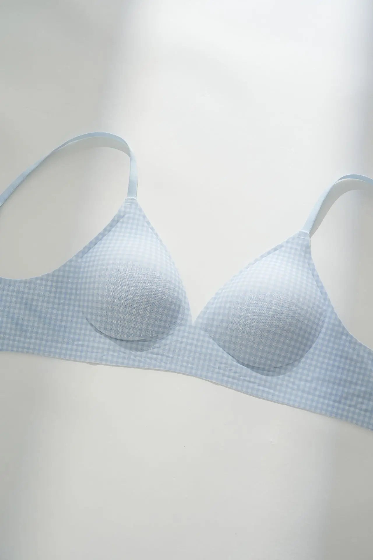 Japanese Checkered Crop Top Bra Small Bust Anti-Sagging Wirefree Pure Cotton Bralette Beachwear Light Support Set S-XL AU MOYISU