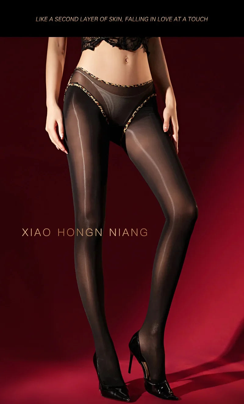 Leopard Print Panties With Integrated Stockings Sexy Hollow Lace Pantyhose With Bow And Bell Black Silk Smooth Pure Desire 6Z3F