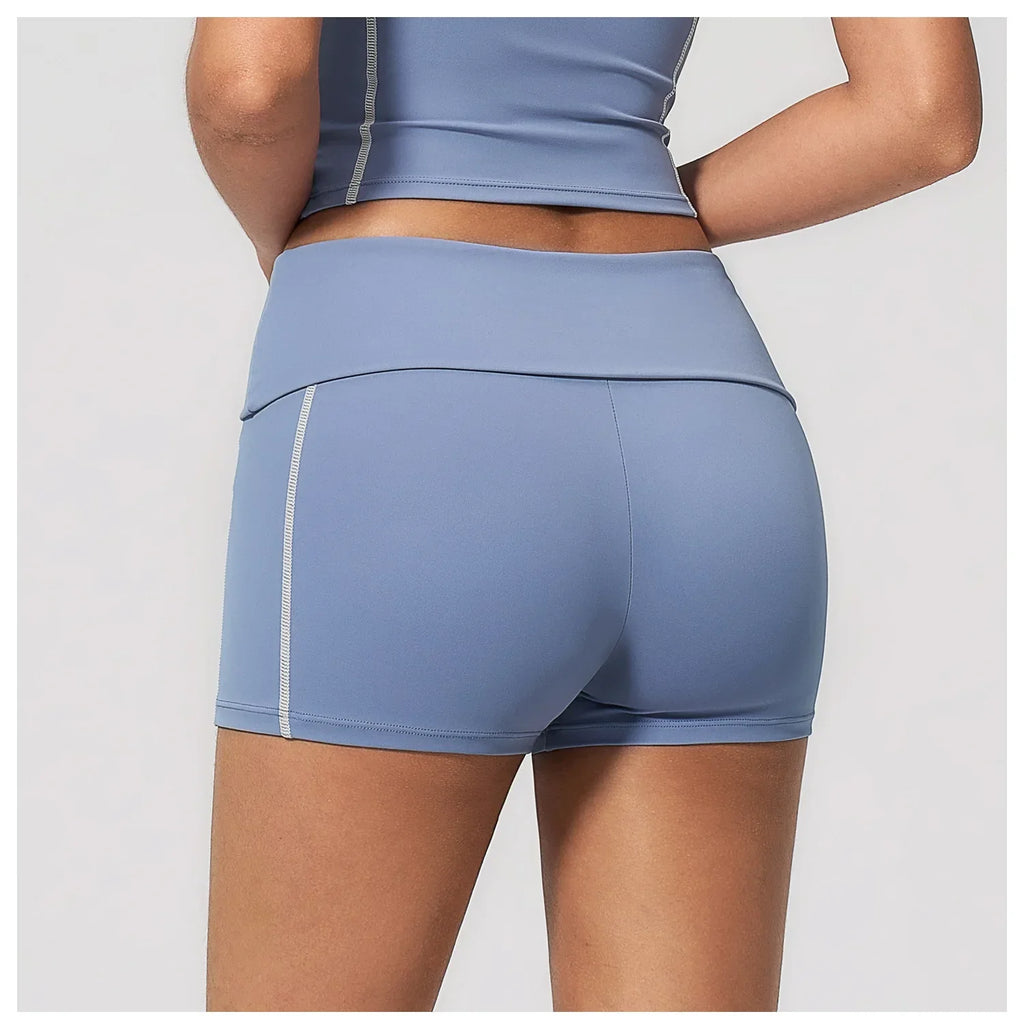 Quick Dry Contrast Color Yoga Shorts 2026 Tights Hip Lifting Workout Fitness Leggings High Waist Folded Running Athletic Shorts