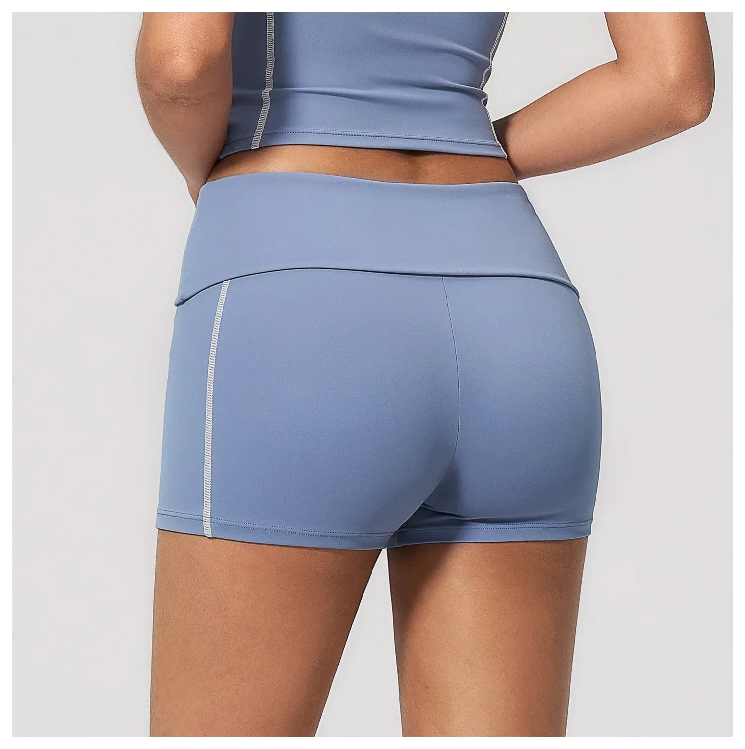 Quick Dry Contrast Color Yoga Shorts 2026 Tights Hip Lifting Workout Fitness Leggings High Waist Folded Running Athletic Shorts