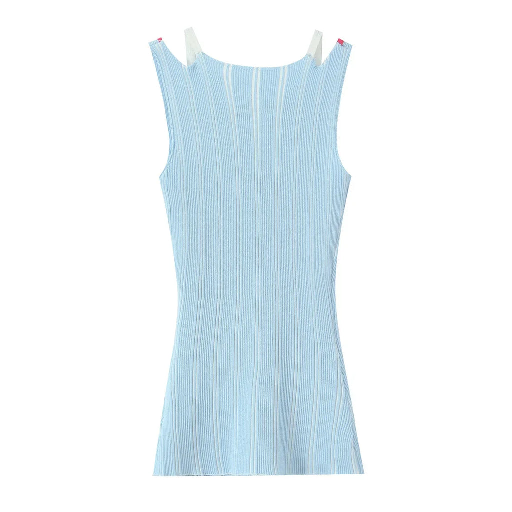 Women's Fashion Internet Celebrity V-Neck Sexy Fake Two-Piece Knitted Vest Top For Woman Pure Desire Casual Elegant U3C0