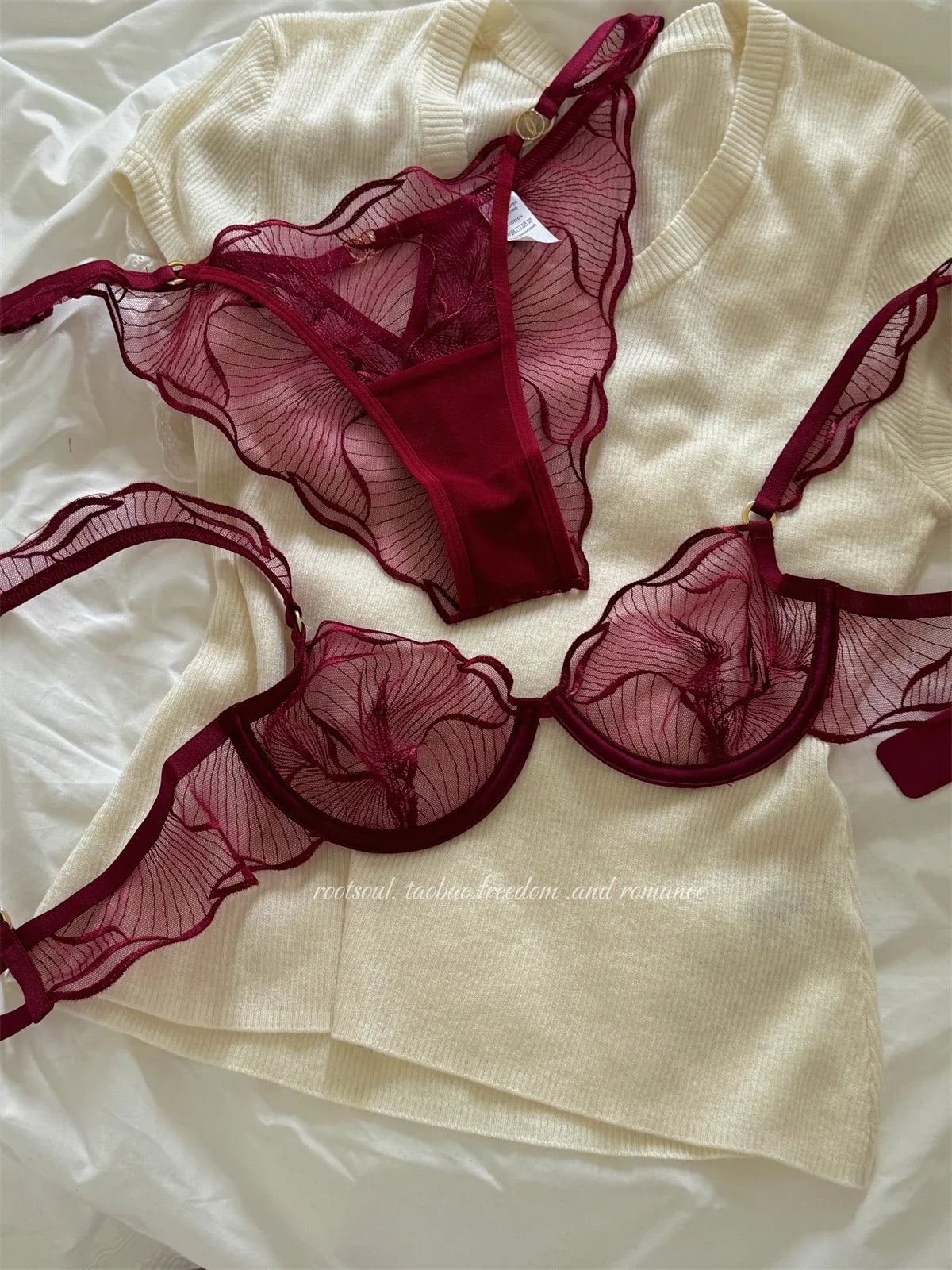 Summer French Flower Embroidery Bralette Beachwear Pure Desire Ultra Thin Light Support Wirefree Romantic Niche Set AU MOYISU