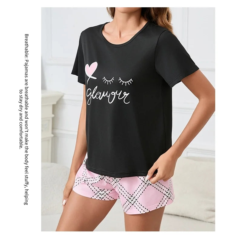 Women's Pajamas 3-Piece Set Sleepwear Home Clothes Autumn Short Sleeve Top with Shorts & Long Pants Loungewear Short Suit Pyjama