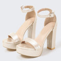 Gold Size35-42 Sandals Women's Thick Heel Square Head Buckle Waterproof Table Open Toe Hollow Word with High Heel Sandals