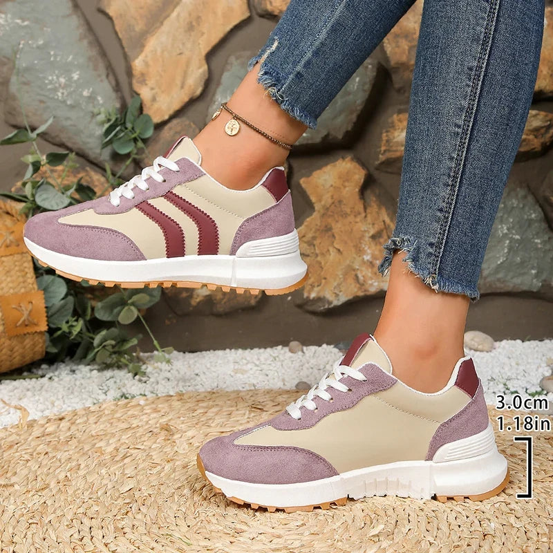 Fashion Mixed Color Women's Sneakers 2026 Spring Lace Up Non Slip Sport Shoes Women Comfort Thick Sole Running Walking Shoes