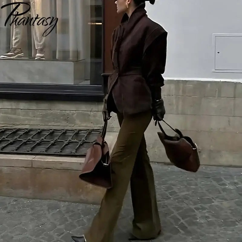 Phantasy Single Breasted Buckle Casual Suede Jacket Street Fashion Waist with Buttons Coat Casual Style Vintage Clothing 2025