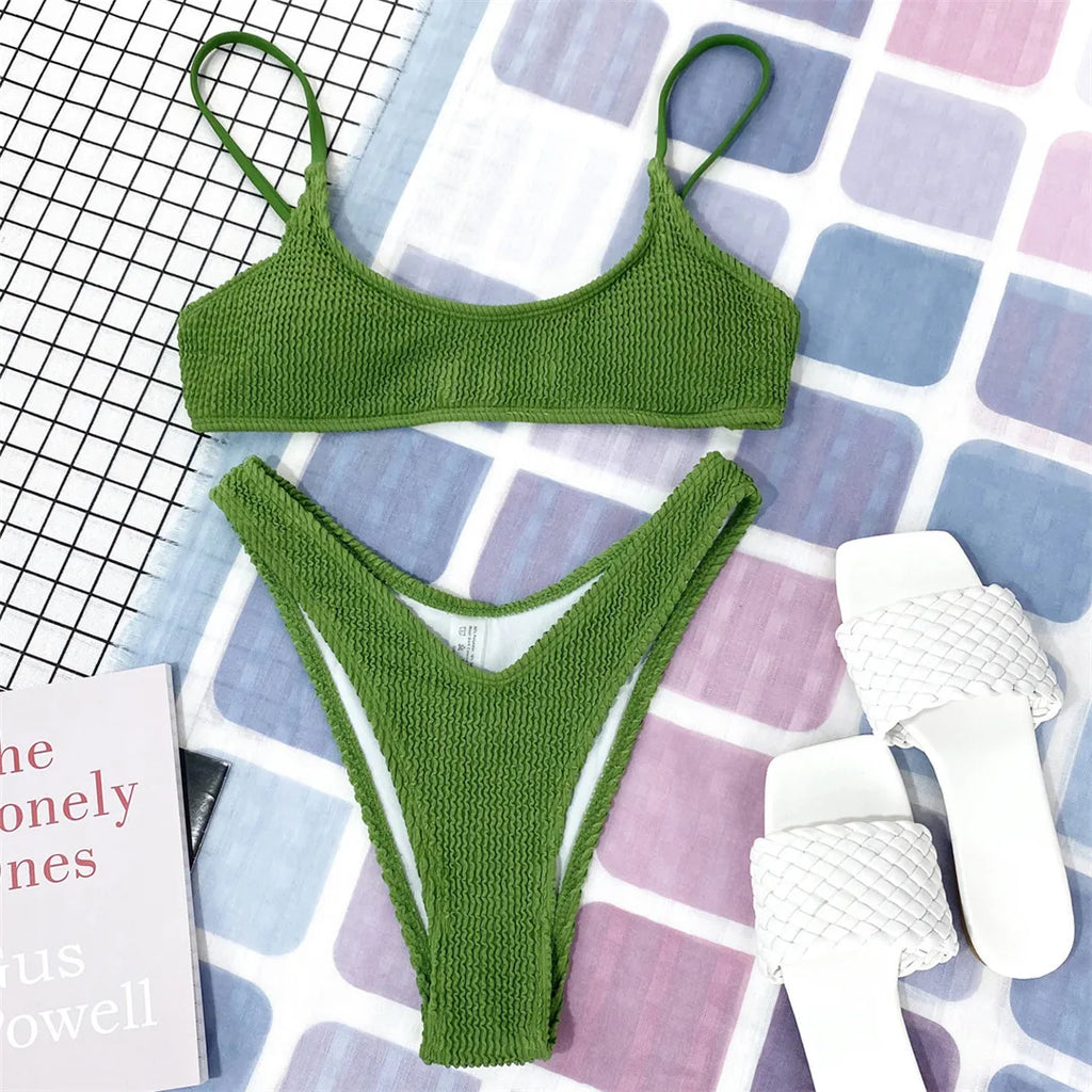 7 Color Sexy Padded Wrinkled Crinkled Bikini Women Swimwear Female Swimsuit Two-Pieces Bikini Set Bather Bathing Suit Swim V3032