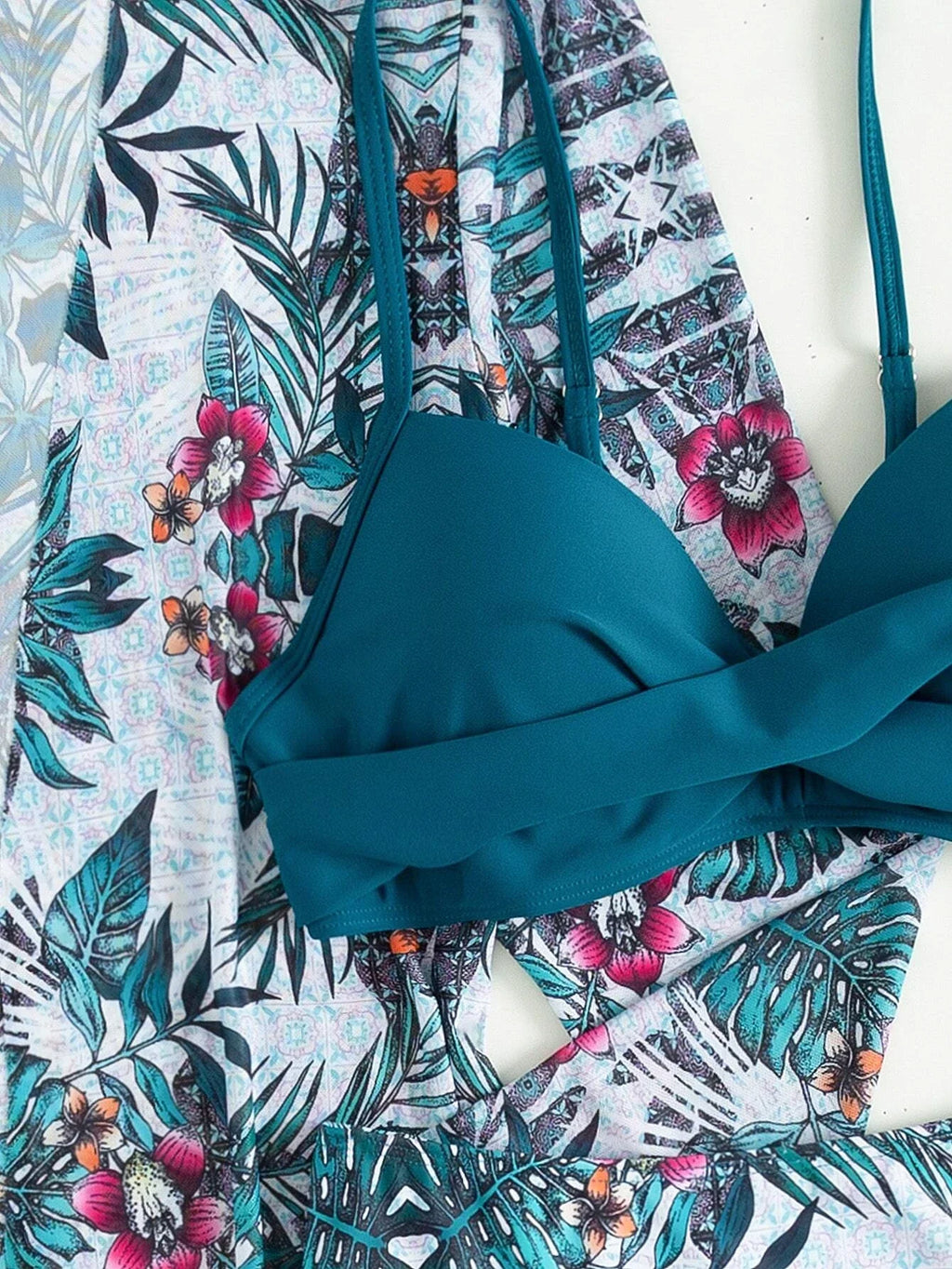3 Pieces Push Up Bikinis 2026 Women With Kimono Beach Printed Swimsuit Sexy Swimwear Female Bathers Bathing Swimming Swim Suit