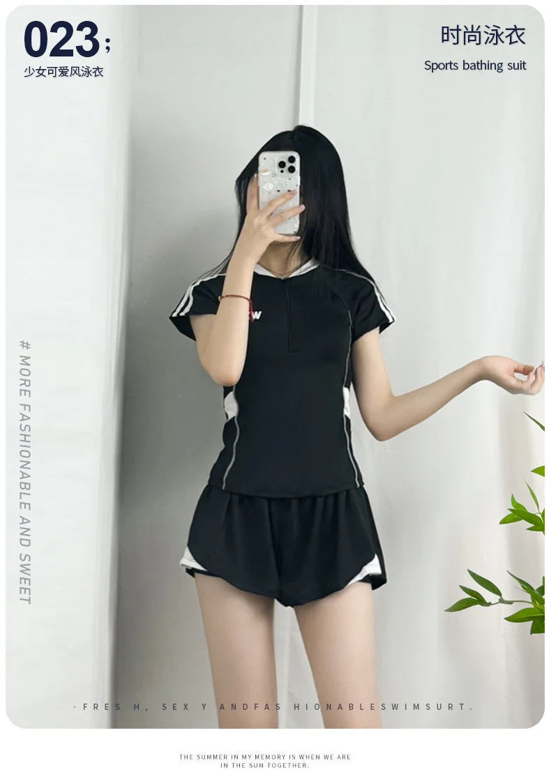 Ladies' Plus Size Swimsuit, Hot Spring Soaking Swimsuit, New Split Slimming and Abdominal Protection Sports Flat Angle Swimsuit