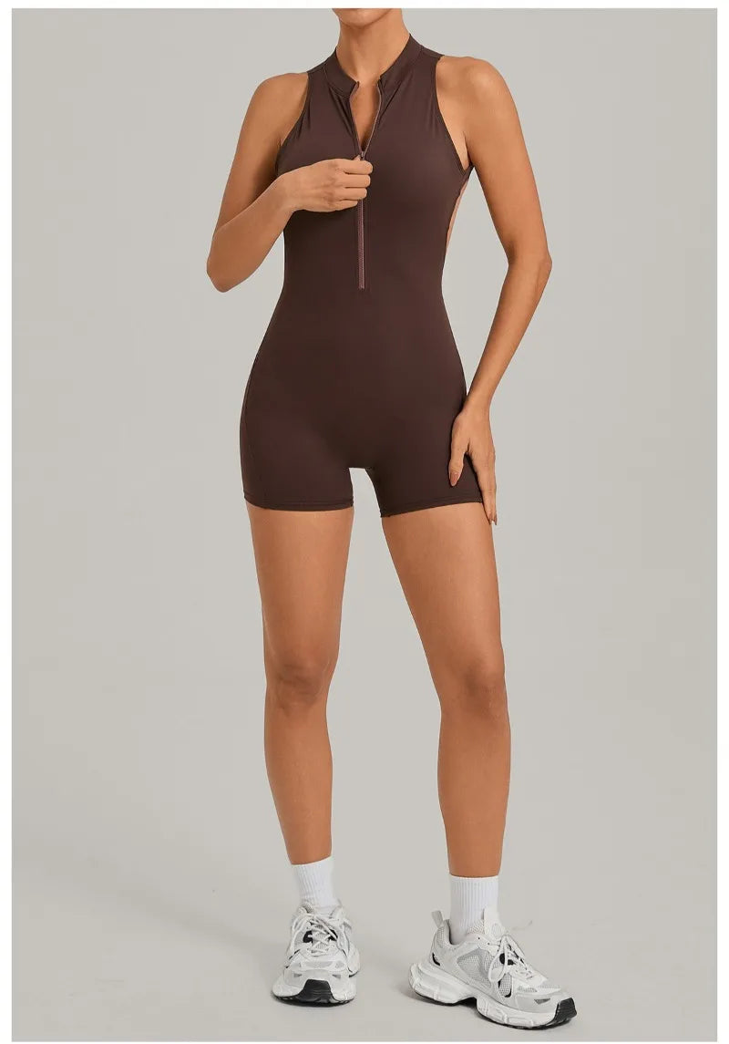 Women's Seamless Yoga Jumpsuits Sports Running Fitness Backless Sleeveless Hip-lifting One-piece Workout Gym Shorts Bodysuits