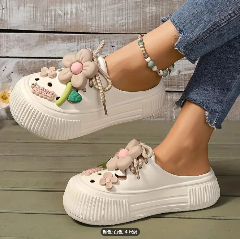 2025 Summer Women Slippers Cute DIY Flower Platform Sandals Casual Indoor Outdoor Clogs Beach Slides Female Home Garden Shoes