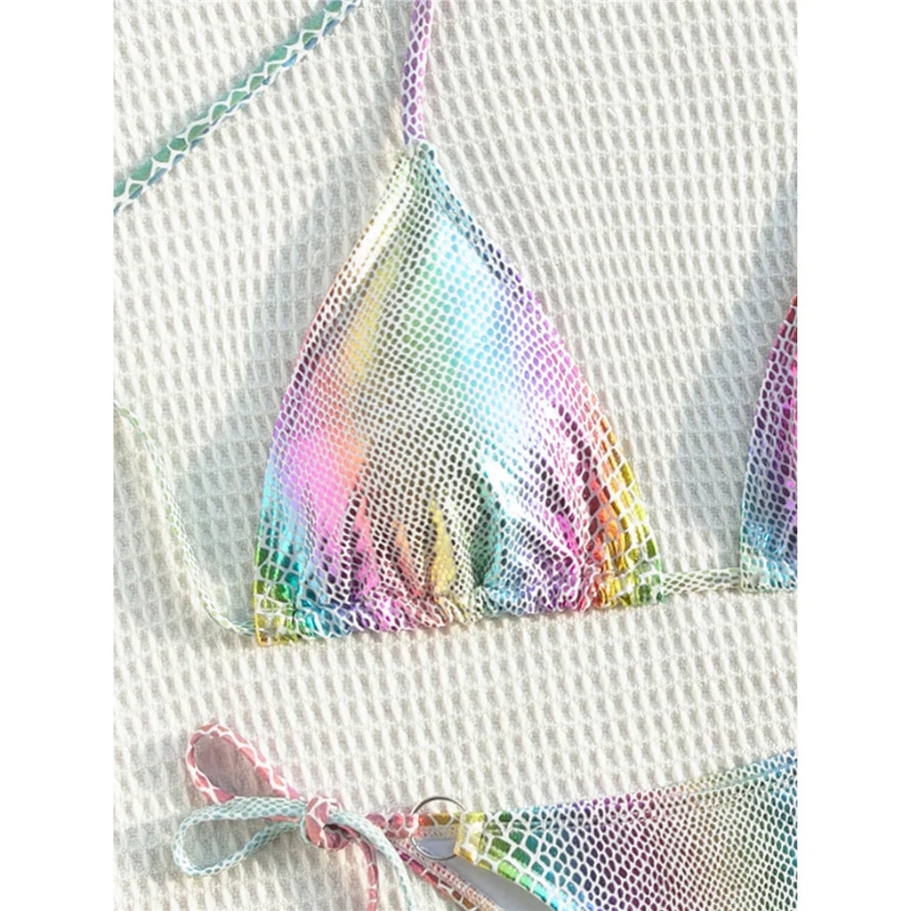 Colorful Snake Skin Halter Strappy Bikini Female Swimsuit Women Swimwear Two-pieces Bikini set Bather Bathing Suit Swim V5822