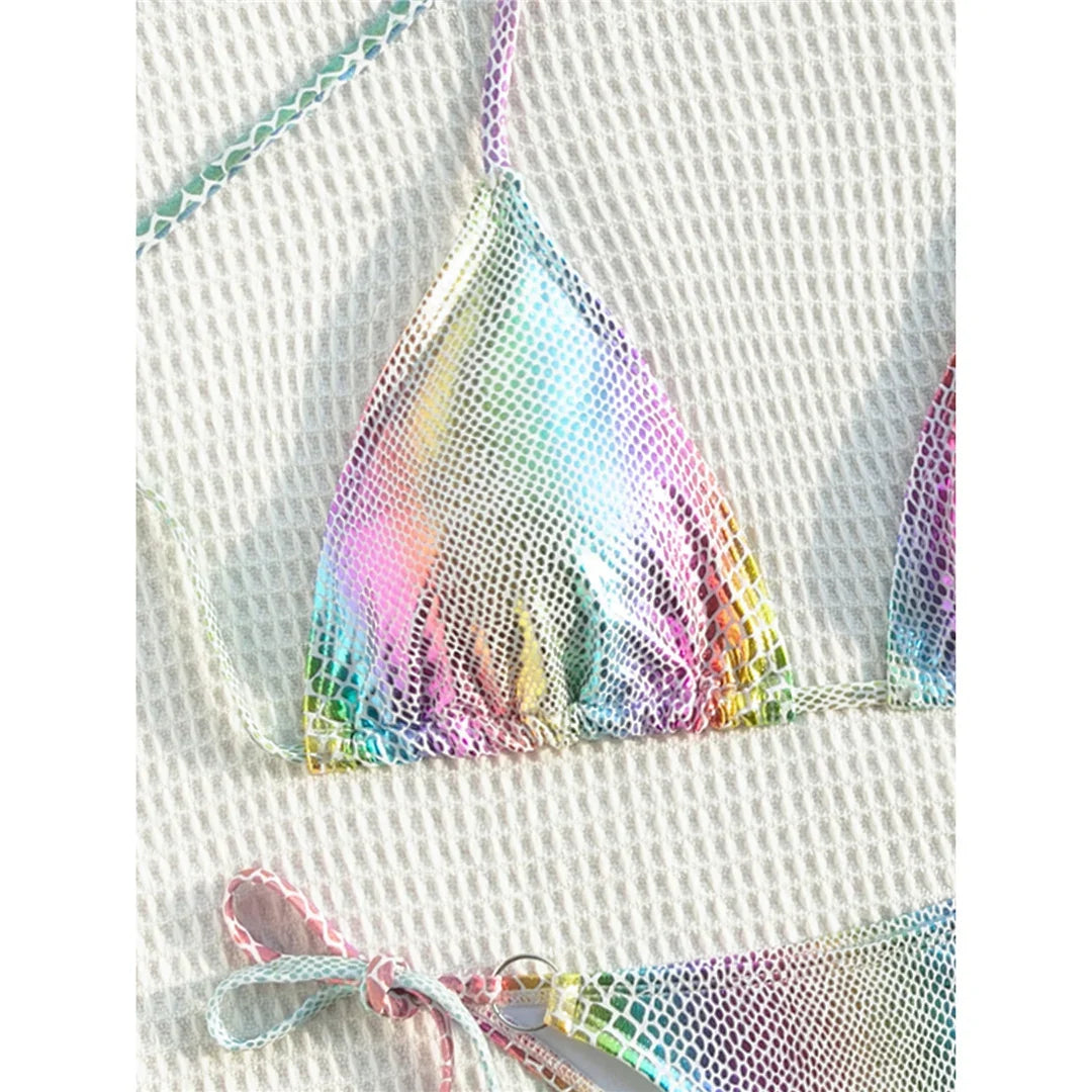 Colorful Snake Skin Halter Strappy Bikini Female Swimsuit Women Swimwear Two-pieces Bikini set Bather Bathing Suit Swim V5822