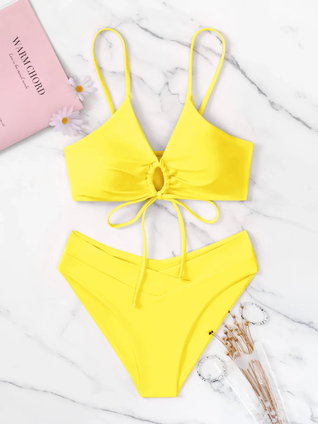 New Women's Swimsuit High Waist Two Piece Bikini Set Hollow Out V-neck Bandage Cross Backless Beach Swimwear Summer Bathing Suit
