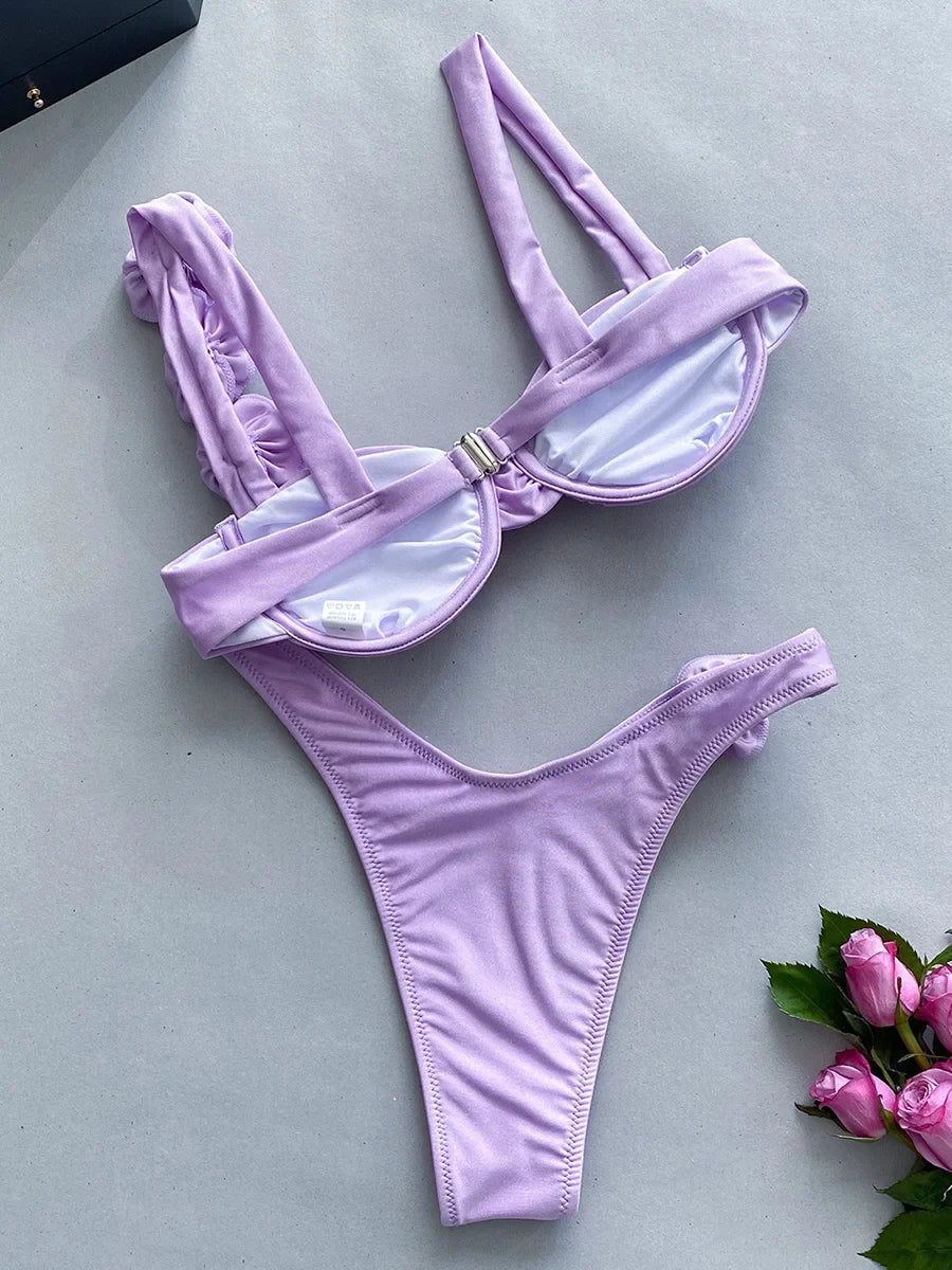 Sexy 3D Flowers Underwired Brazilian Bikini Women Swimwear Female Swimsuit Two-pieces Bikini Set Triangle Bathing Suit Swim Lady
