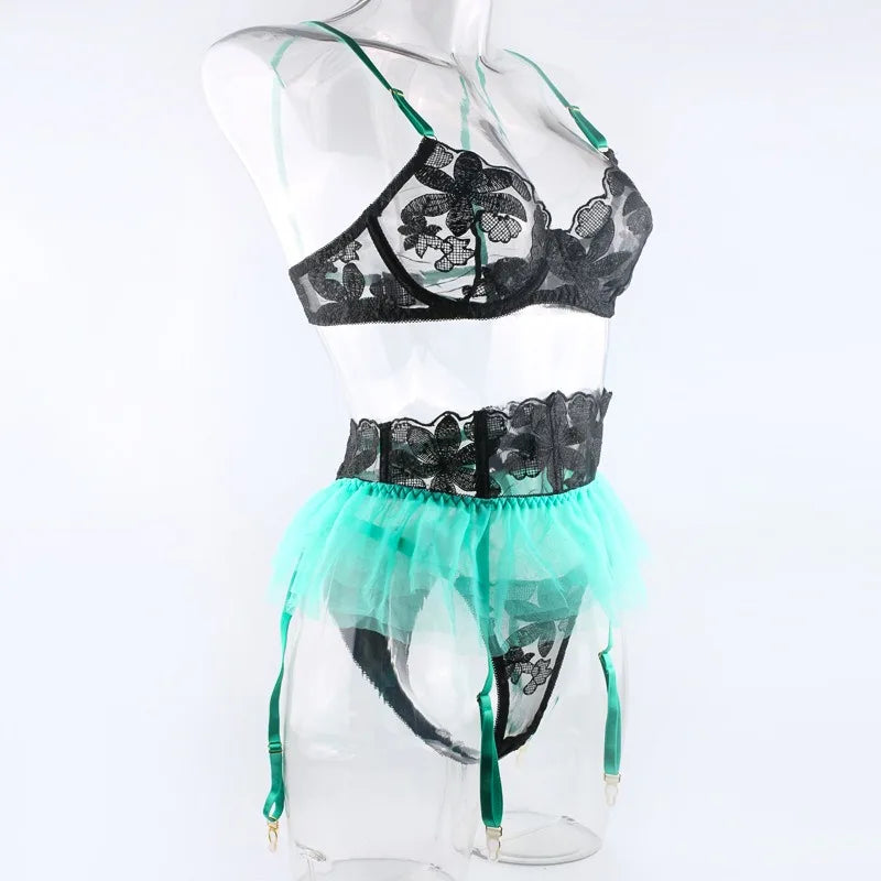 Toucheart 3 Piece Set Lingerie Garter Sets Lingerie For Woman Sexy Mini Skirt See-Through Embroidered Bra Erotic Underwear New