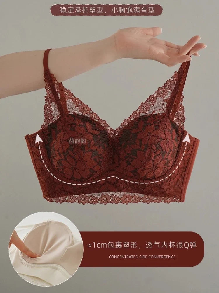 Tight Fit French Lace Bra for Small Bust - Comfort Lift Anti Sagging, Sexy Lace Back & Thin Strap Lingerie MOYISU Sexy Bras AB