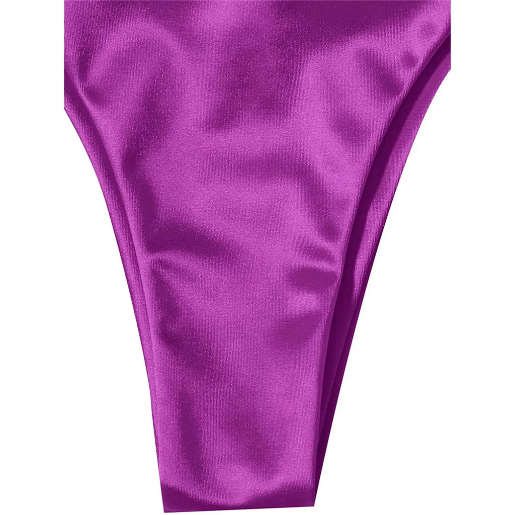 Sexy Satin Halter Brazilian Padded Bikini Female Swimsuit Women Swimwear Two-Pieces Bikini Set Bather Bathing Suit Swim V4966S