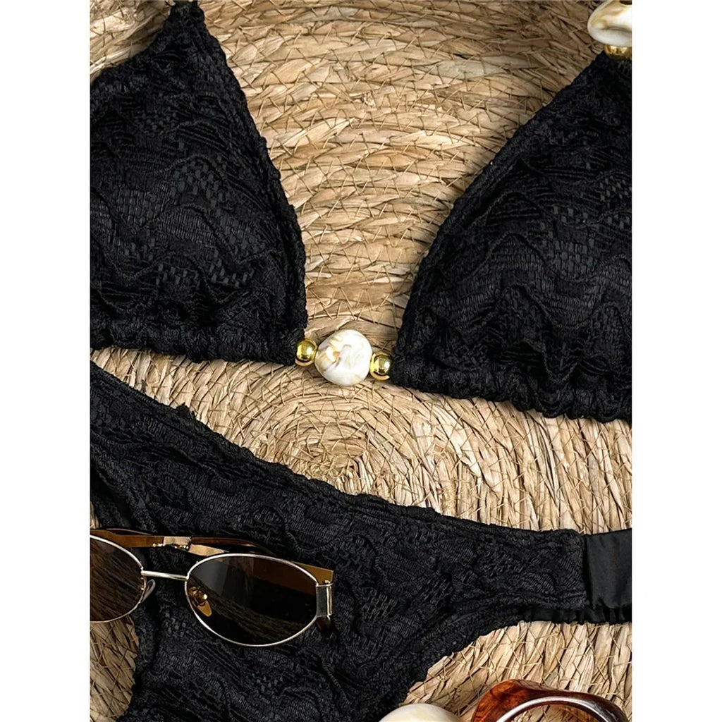 2026 Wrinkled Crinkled Halter Bikini Women Swimwear Female Swimsuit Padded Bather Bathing Suit Swim Two-pieces Bikini set K8135