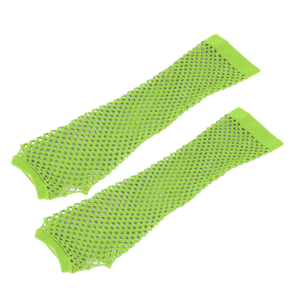 Blue Neon Fishnet Fingerless Long Gloves Arm Cuff Party Wear Fancy Dress For Women Sexy Girls Punk Gothic Dance Party Mesh Glove