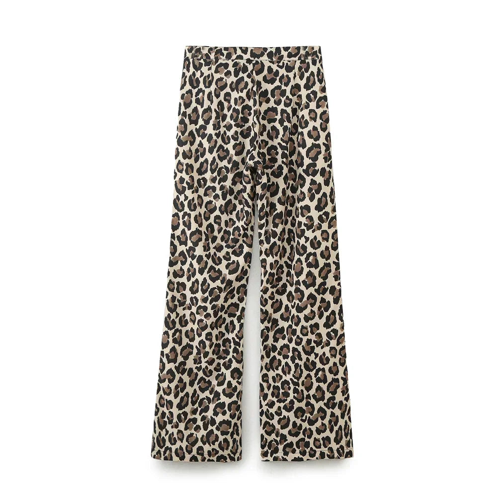 Foridol Leopard Print Wide Leg Long Pants Women Spring Summer Straight Fashion New Pants Zip Casual Female Pantalones 2025
