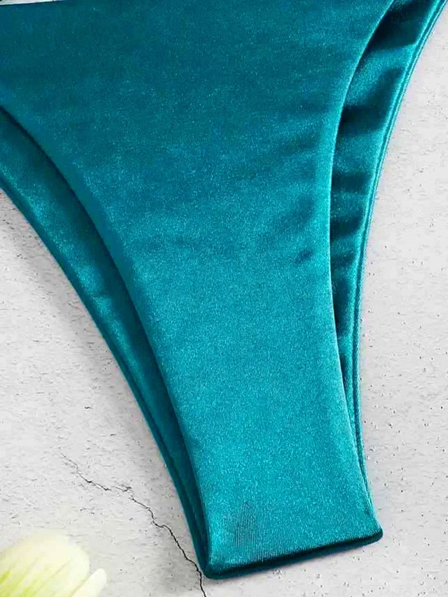 2025 Metallic Satin High Cut Brazilian Bikini Women Swimwear Female Swimsuit Two-pieces Bikini Set Bathing Suit Swim Beach Wear