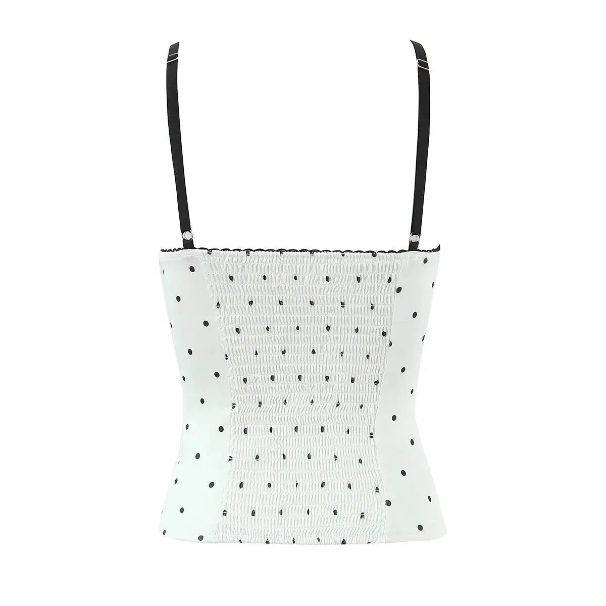 Fashion Sexy Polka Dot For Women And Stylish Off-Shoulder Top White Polka Dot Top With Lace Trim Square Neckline For Women 7RGH