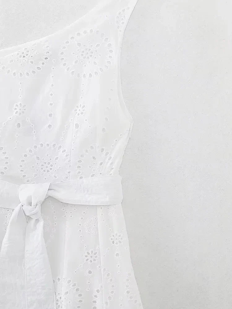Foridol White One Shoulder Autumn Cotton Dress Women Winter Casual Dress Vestidos Maxi New Embroidery Boho Beach Dress Holiday