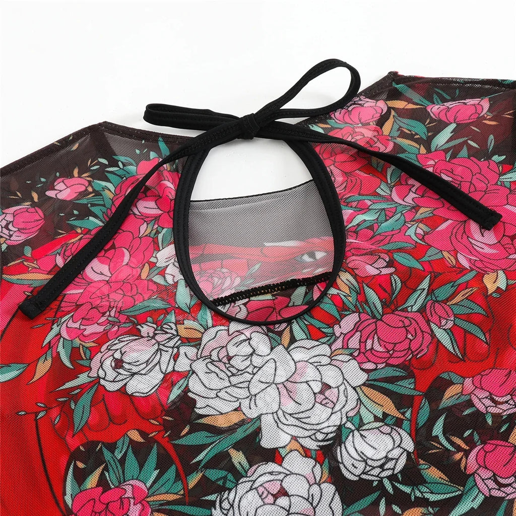 S - XXL New Printed Long Sleeve With Pants Women Swimwear One Piece Swimsuit Female Floral Padded Bather Bathing Suit Swim V7176