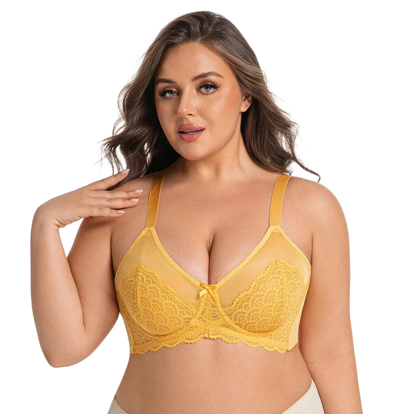 Women's Floral Lace Buckle Front Wireless Bra,Breathable Comfortable lingerie Top for Daily Wear,Women's Lingerie for All Season