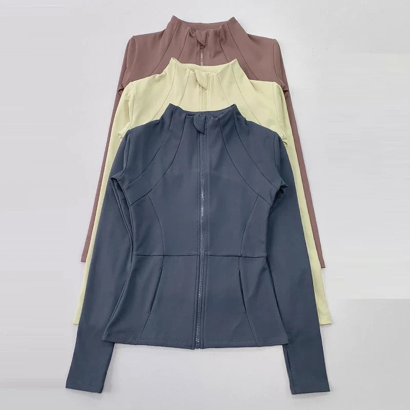 Women's Long-Sleeved Fleece Jacket Slimming Warm Coat for Yoga Pilates Fitness Running - Autumn Winter Sports Outerwear
