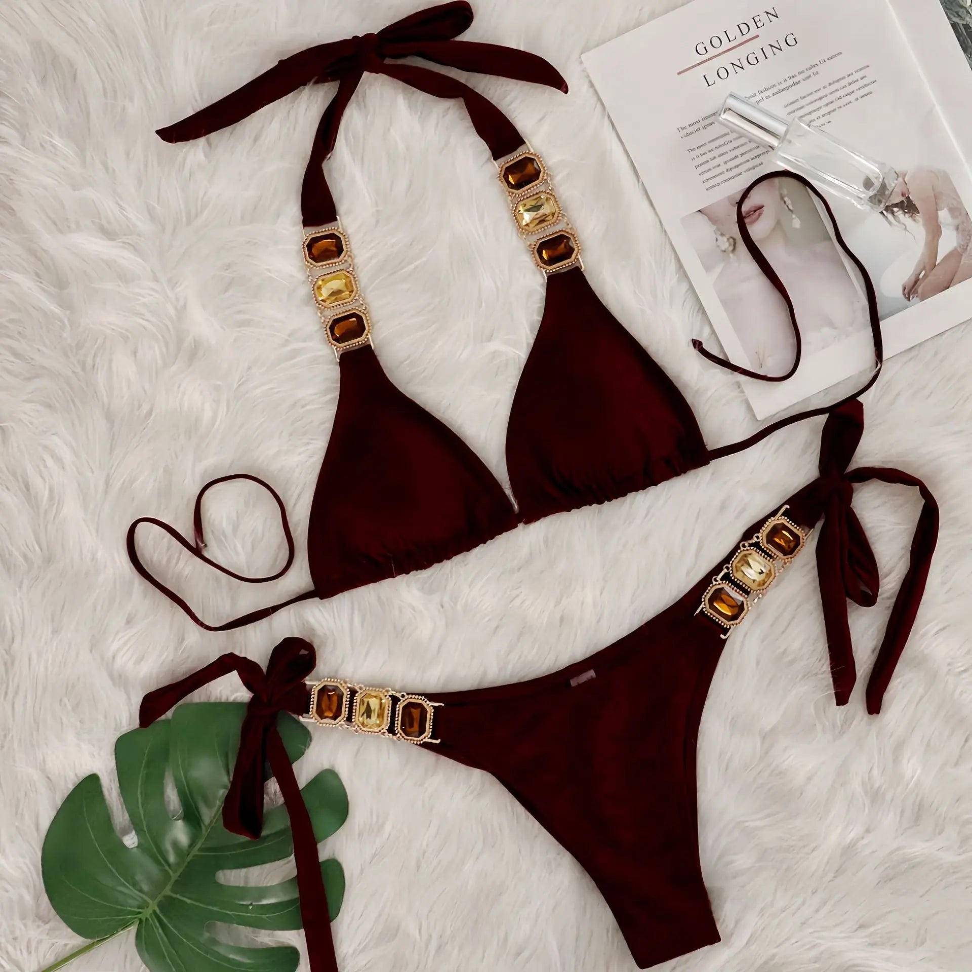 Halter Brazilian Rhintstones Diamond Bikini Women Swimsuit Female Swimwear Two Pieces Bikini Set Scrunch Butt Bathing Suit Swim
